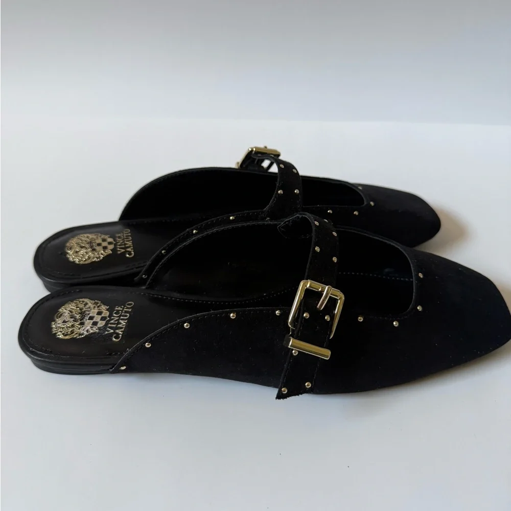 Vince Camuto Black Studded Buckle Mules NWOT - Picture 3 of 7